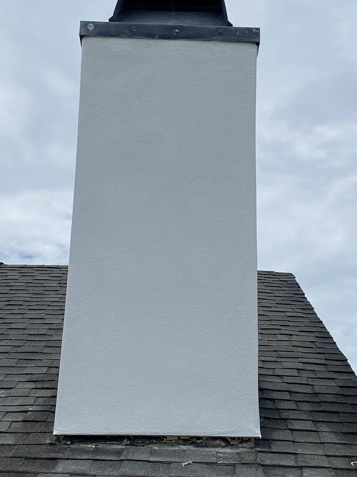 Stucco Chimney Repair Completed White - Simon Stucco Services