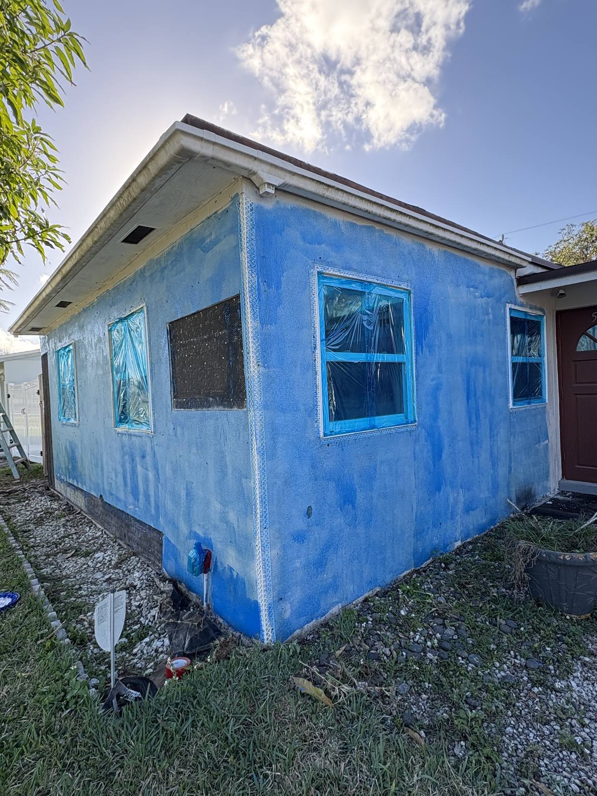 Stucco House Restucco Before Blue - Simon Stucco Services