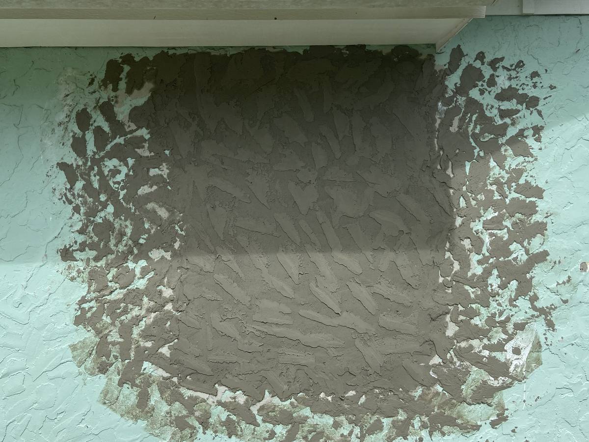 Stucco Patch Repair In Progress South Florida - Simon Stucco Services